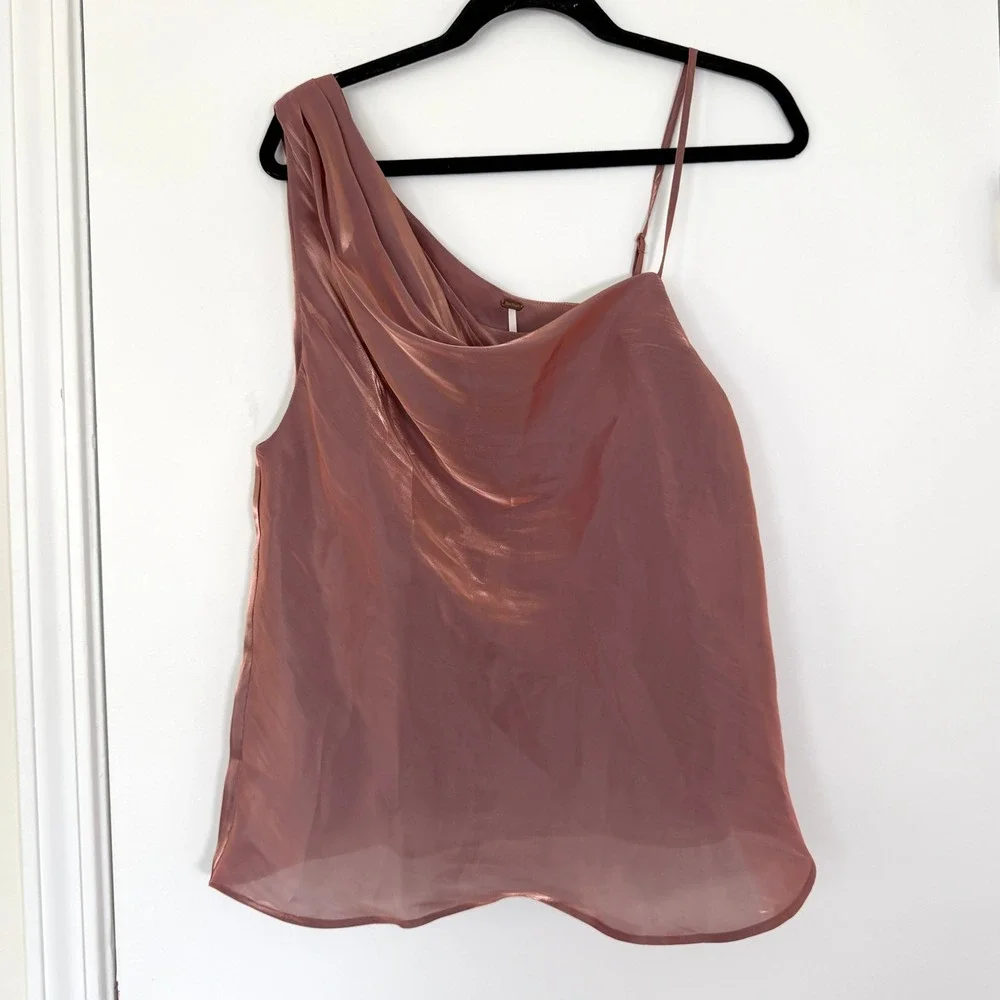 Free People Shimmy Shimmy Mauve Pink Metallic One-Shoulder Top Women's Medium